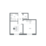 2-комнатная, 39.1 м², жилая: 23.2 м², кухня: 4.4 м²