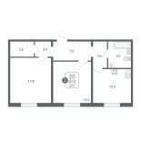2-комнатная, 67.7 м², жилая: 32.9 м², кухня: 12.4 м²