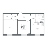 2-комнатная, 67.5 м², жилая: 32.9 м², кухня: 12.4 м²