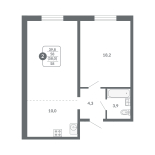 2-комнатная, 58 м², жилая: 39.8 м², кухня: 10 м²
