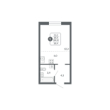 Студия, 26.4 м², жилая: 12.2 м², кухня: 6 м²