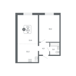 2-комнатная, 58 м², жилая: 37.6 м², кухня: 12.2 м²