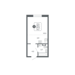 Студия, 26.2 м², жилая: 12.2 м², кухня: 6 м²